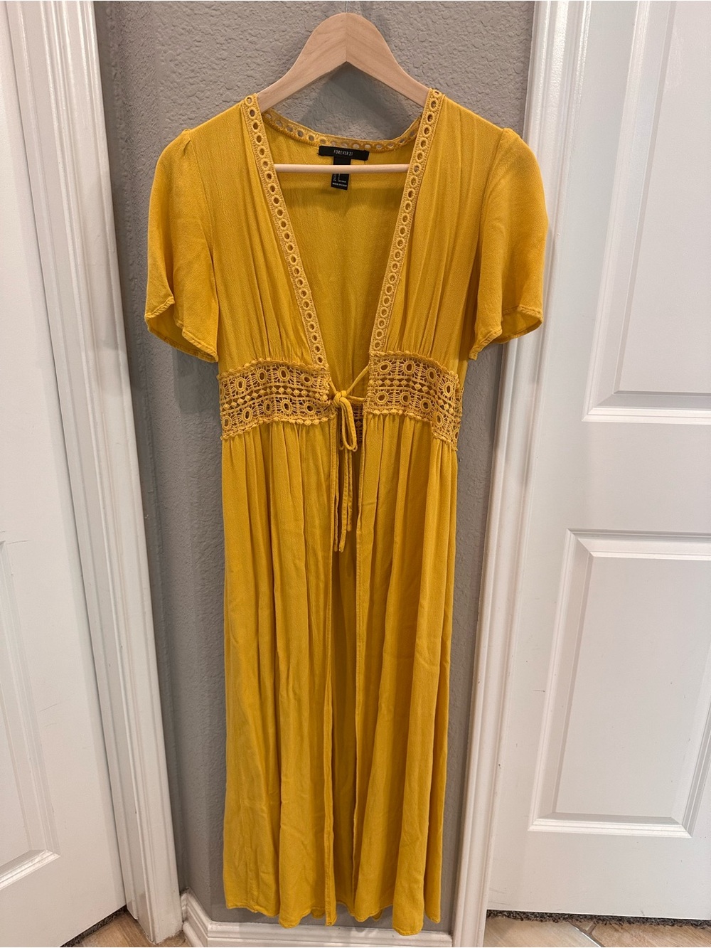 Mustard Yellow Maxi Dress cover with Lace Waist Detail